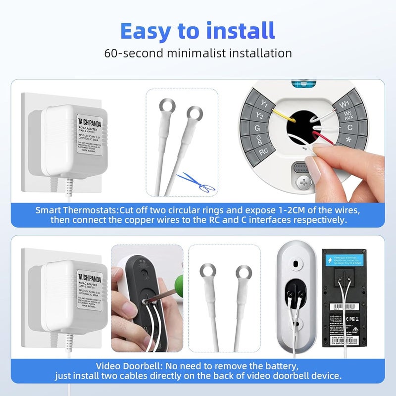 TAICHIPANDA 24V Doorbell Transformer, 500MA AC Adapter for All Ring Video Doorbell Versions, 18ft Doorbell Power Supply, Power Cable Compatible with Ring, Nest, Wyze, and Eufy Doorbells - Image 5
